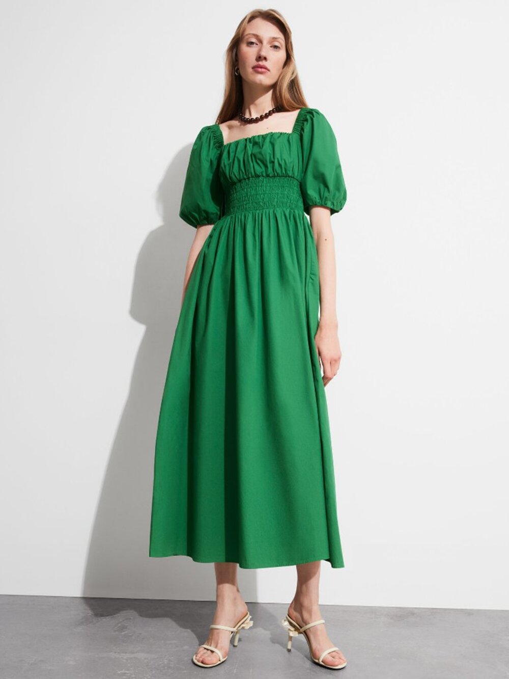 & Other Stories LA Atelier Emerald Green Puff Sleeve Maxi Dress Sz 8